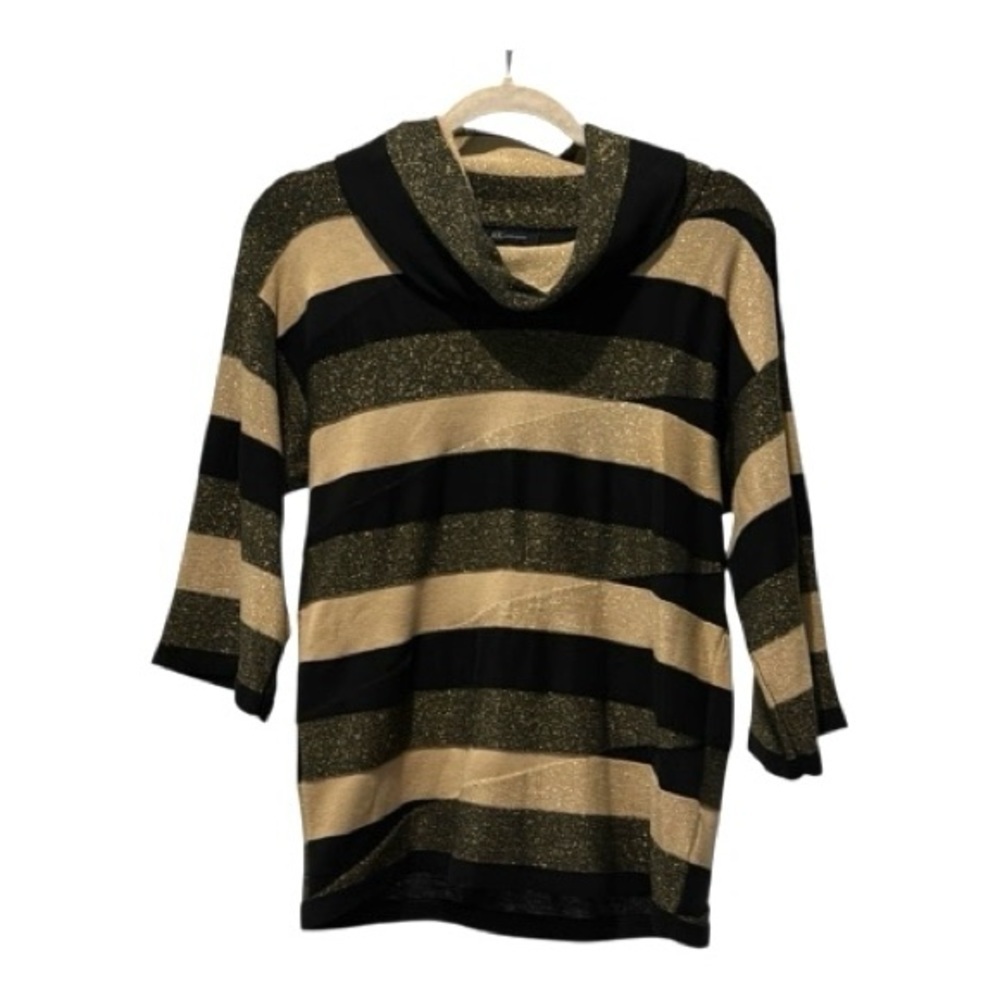 Anne Klein Metallic Stripe Cowl Neck Sweater Size M
